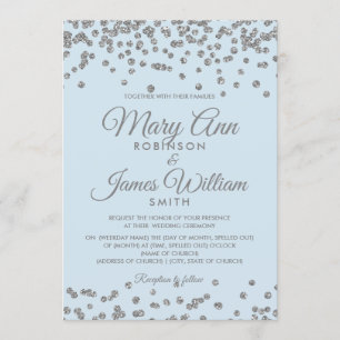 Elegant Wedding Silver Glitter Confetti Ice Blue Kaart