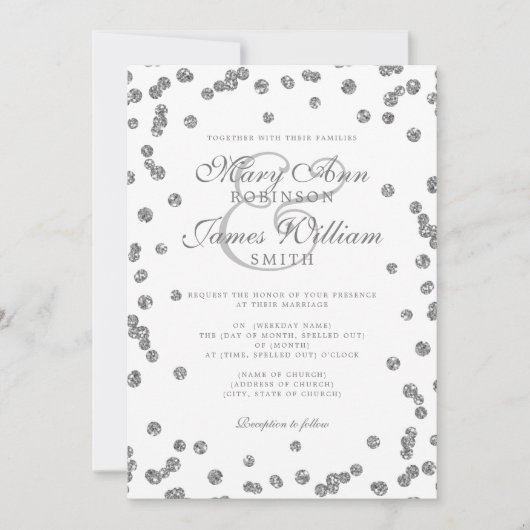 Elegant Wedding Silver Glitter Confetti Kaart (Voorkant)