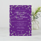 Elegant Wedding Silver Glitter Confetti Paars Kaart (Staand voorkant)