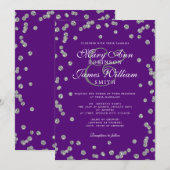 Elegant Wedding Silver Glitter Confetti Paars Kaart (Voorkant / Achterkant)
