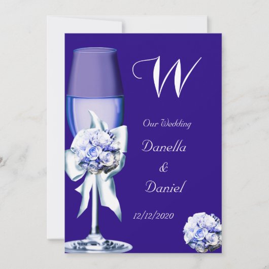 Elegant Wedding Silver Navy Blue Floral Rozen Kaart (Voorkant)