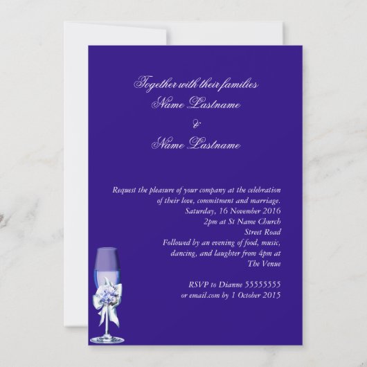 Elegant Wedding Silver Navy Blue Floral Rozen Kaart (Achterkant)