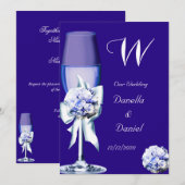 Elegant Wedding Silver Navy Blue Floral Rozen Kaart (Voorkant / Achterkant)