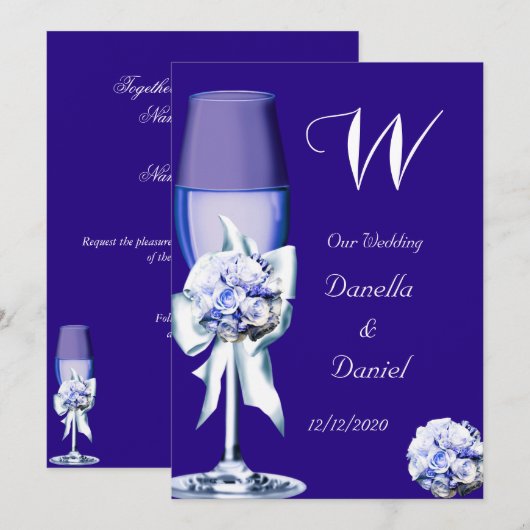 Elegant Wedding Silver Navy Blue Floral Rozen Kaart (Voorkant / Achterkant)