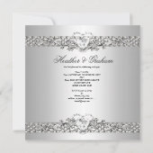 Elegant Wedding Silver White Diamond Heart Kaart (Achterkant)