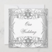 Elegant Wedding Silver White Diamond Jewel Kaart (Voorkant)