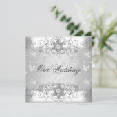 Elegant Wedding Silver White Diamond Jewel Lace Kaart (Staand voorkant)