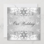 Elegant Wedding Silver White Diamond Jewel Lace Kaart (Voorkant)