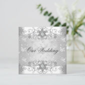 Elegant Wedding Silver White Diamond Jewel Lace Kaart (Staand voorkant)