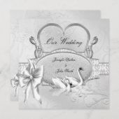 Elegant Wedding Silver White Swans Heart Bow Kaart (Voorkant / Achterkant)