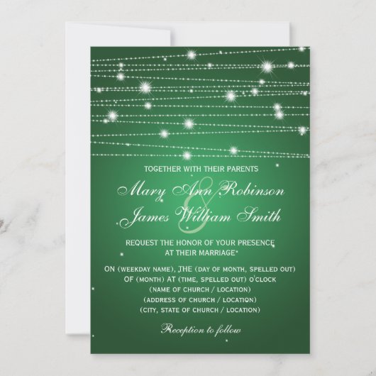 Elegant Wedding Sparging Lines Emerald Green Kaart (Voorkant)