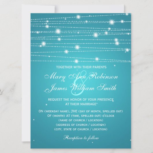Elegant Wedding Sparging Lines Turquoise Kaart (Voorkant)