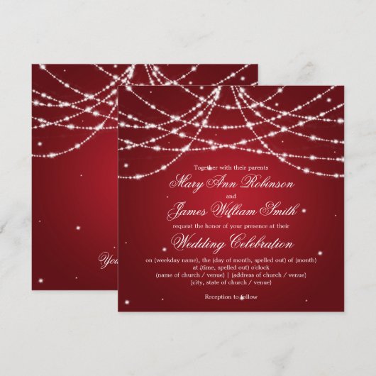 Elegant Wedding Sparging String Red Kaart (Voorkant / Achterkant)