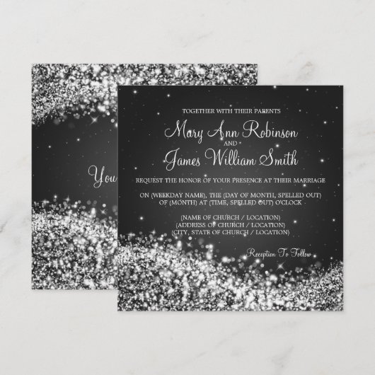 Elegant Wedding Sparging Wave 2 Black Kaart (Voorkant / Achterkant)