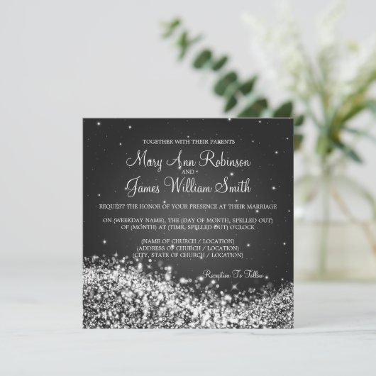 Elegant Wedding Sparging Wave 2 Black Kaart (Staand voorkant)