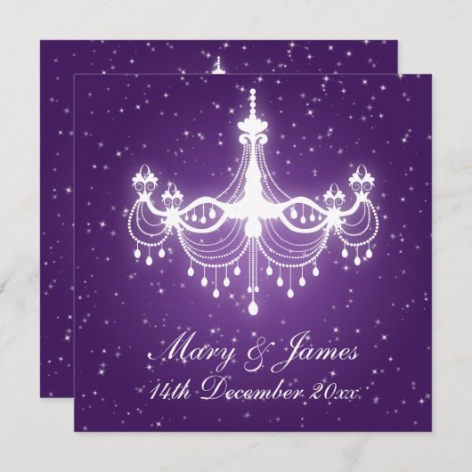 Elegant Wedding Sparking Chandelier Paars Kaart (Voorkant / Achterkant)