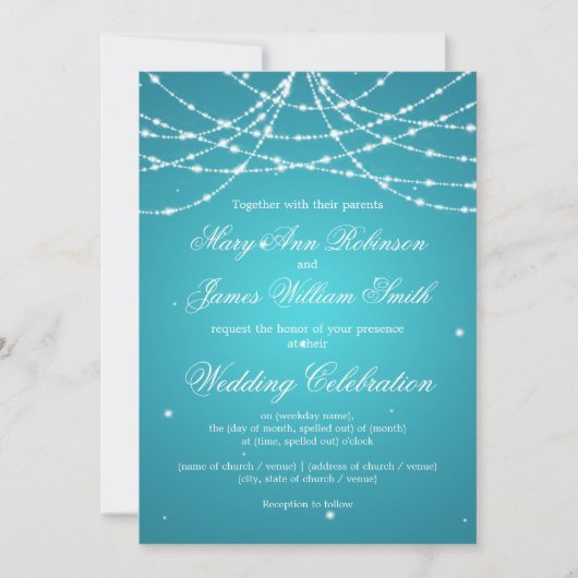 Elegant Wedding Sparking String Turquoise Kaart (Voorkant)