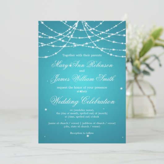 Elegant Wedding Sparking String Turquoise Kaart (Staand voorkant)