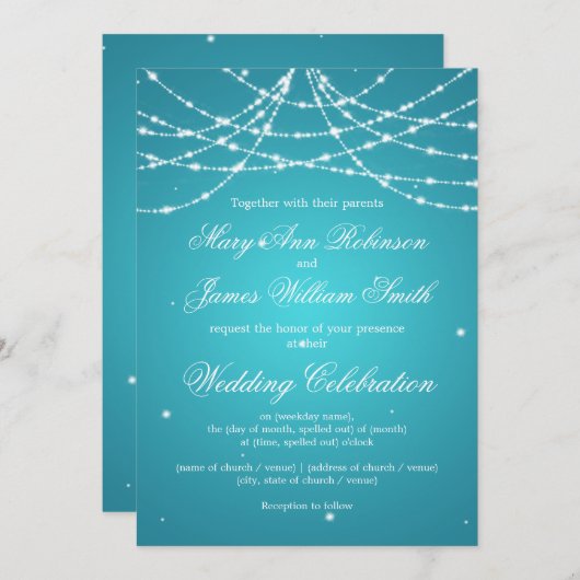 Elegant Wedding Sparking String Turquoise Kaart (Voorkant / Achterkant)