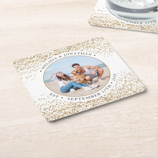 Elegant Wedding Specialized Gold Glitter Foto Kartonnen Onderzetters (Schuin)