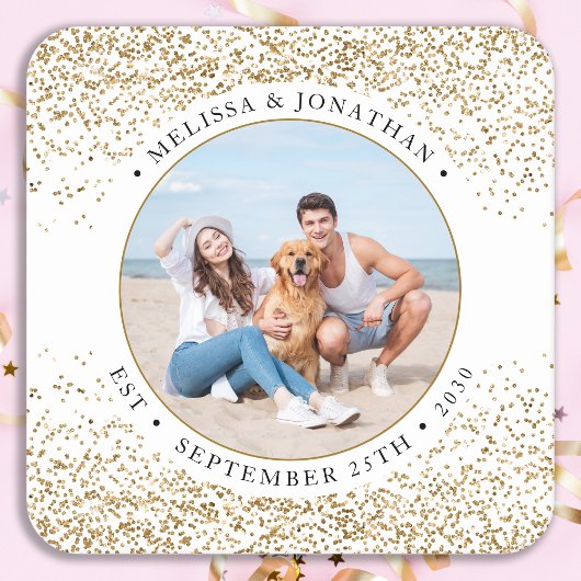 Elegant Wedding Specialized Gold Glitter Foto Kartonnen Onderzetters