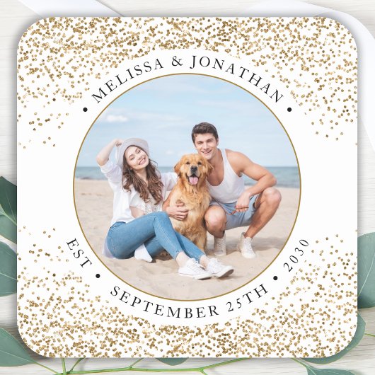 Elegant Wedding Specialized Gold Glitter Foto Vierkante Sticker