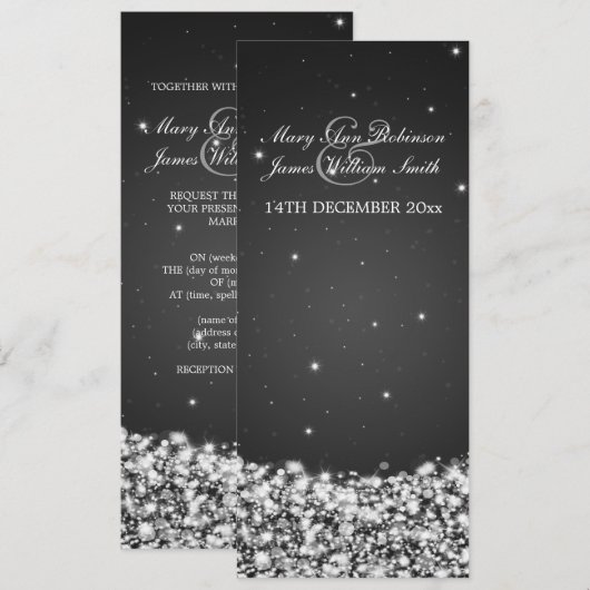 Elegant Wedding Star Sparkle Black Kaart (Voorkant / Achterkant)