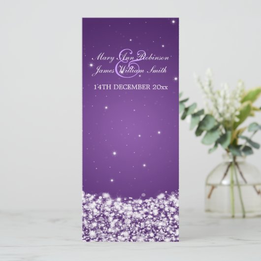 Elegant Wedding Star Sparkle Paars Kaart (Staand voorkant)