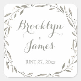Elegant Wedding Stickers Gray Floral Wreath