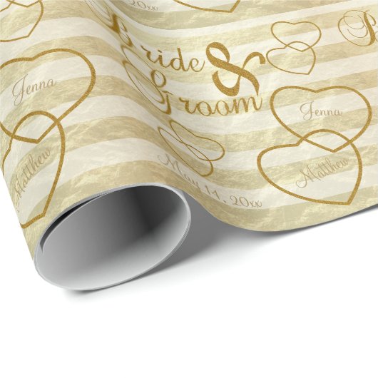 Elegant Wedding Stripes en Gold Design Cadeaupapier (Rol Hoek)