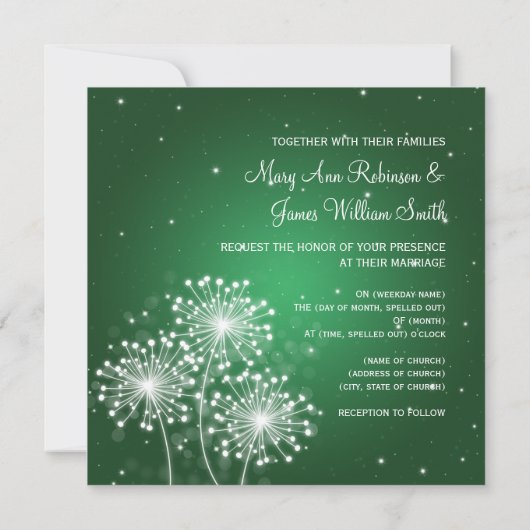 Elegant Wedding Summer Sparkle Emerald Green Kaart (Achterkant)