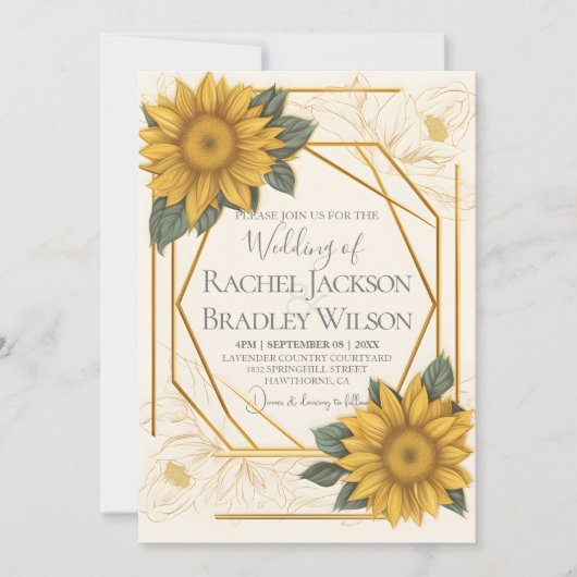 Elegant Wedding Sunflower Abstract Gold Lijst Kaart (Voorkant)