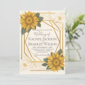 Elegant Wedding Sunflower Abstract Gold Lijst Kaart (Staand voorkant)
