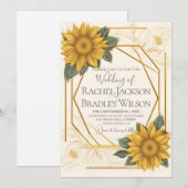 Elegant Wedding Sunflower Abstract Gold Lijst Kaart (Voorkant / Achterkant)
