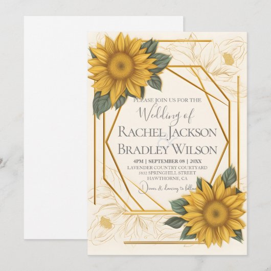 Elegant Wedding Sunflower Abstract Gold Lijst Kaart (Voorkant / Achterkant)