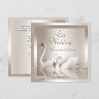 Elegant Wedding Swans Damask Cream White Kaart