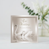 Elegant Wedding Swans Damask Cream White Kaart (Staand voorkant)
