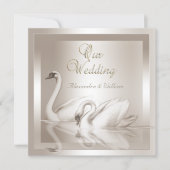 Elegant Wedding Swans Damask Cream White Kaart (Voorkant)