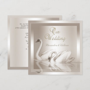 Elegant Wedding Swans Damask Cream White Kaart