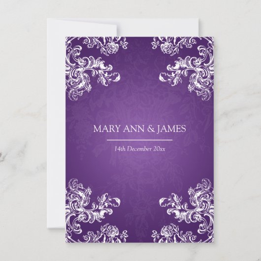 Elegant Wedding  Swirls 2 Paars Kaart (Achterkant)