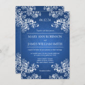 Elegant Wedding  Swirls 2 Sapphire Blue Kaart (Voorkant / Achterkant)