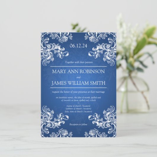 Elegant Wedding  Swirls 2 Sapphire Blue Kaart (Staand voorkant)