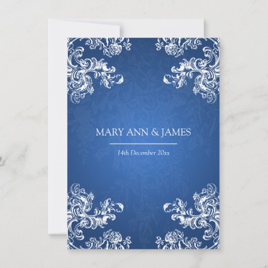 Elegant Wedding  Swirls 2 Sapphire Blue Kaart (Achterkant)
