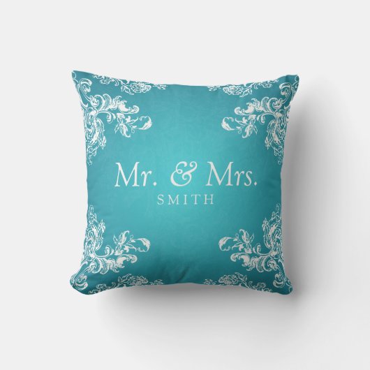 Elegant Wedding Swirls 2 Turquoise Kussen (Voorkant)