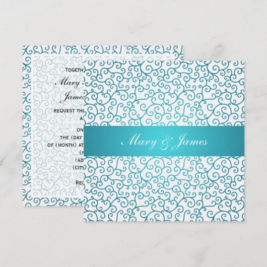 Elegant Wedding Swirls Pattern Aqua Blue Kaart (Voorkant / Achterkant)