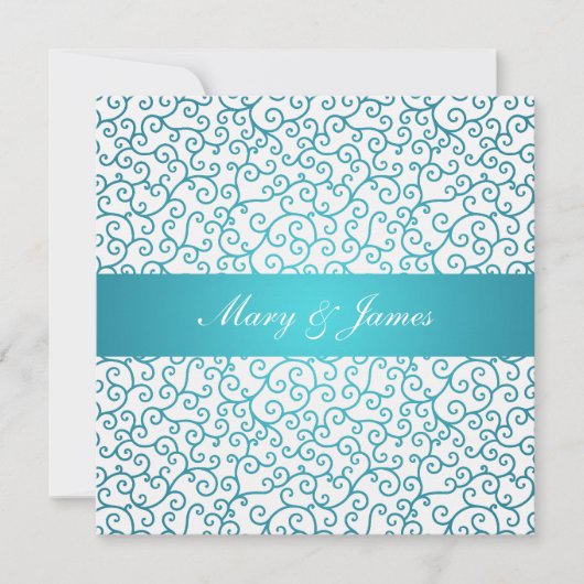 Elegant Wedding Swirls Pattern Aqua Blue Kaart (Voorkant)
