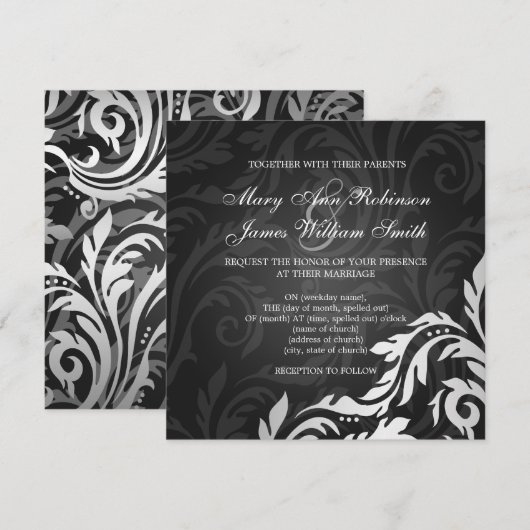 Elegant Wedding Swirly Flourish Black Kaart (Voorkant / Achterkant)