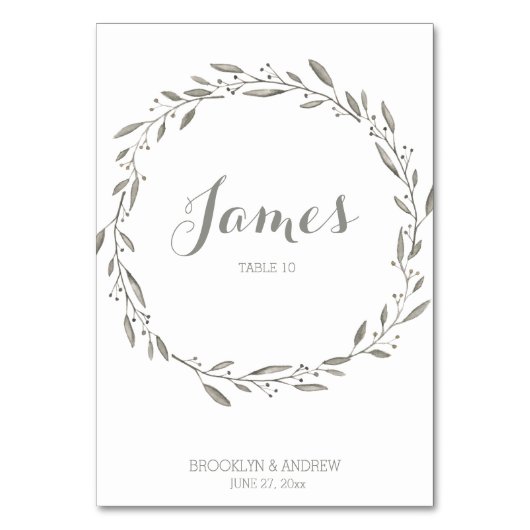 Elegant Wedding Table Kaart Floral Grey (Voorkant)