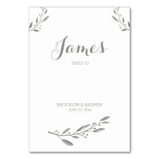 Elegant Wedding Table Kaarten Gray Floral (Voorkant)