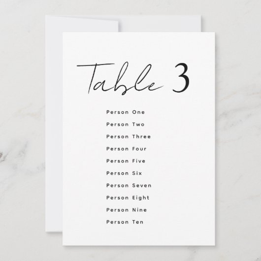 Elegant Wedding Table Number Script Seating Chart Kaart (Voorkant)